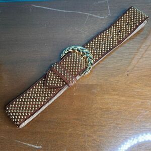 Vtg Gold Studded Leather Belt medium to large Womens Sand Castle New York  chunk